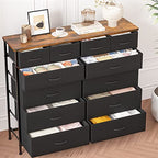 VASICAR Large Dresser for Bedroom with 12 Deep Drawers, Tall Fabric Drawer Dresser, Chest of Drawers for Closet, Nursery, Living Room, Laundry, Entryway, Hallway (Black) - color: Black