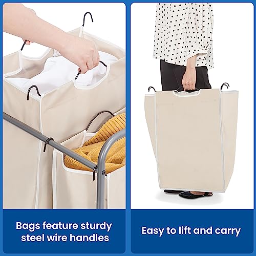 STORAGE MANIAC Laundry Sorter 2 Section, 90 L Gal Laundry Hamper with Wheels, Clothes Basket Separator Sorter, 2 Bag Clothes Cart with Wheels and Removable Bags for Closet, Dorm, Collage, Beige - color: Beige, size: 2 Section