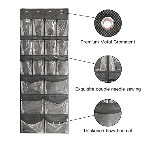 Extra Large Hanging Over Door Shoe Organizer, Closet Shoe Rack - 12+6 Crystal Pockets, 4 Hooks, Black (59"x 21.6") - color: B-black&Clear