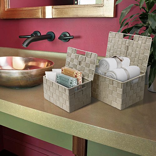 Sorbus Set of 3 Storage Baskets for Organizing with Lid – Mesh Hand-Woven Baskets for Closet, Shelf & Home Storage (Beige, Variety Pack) - color: Beige