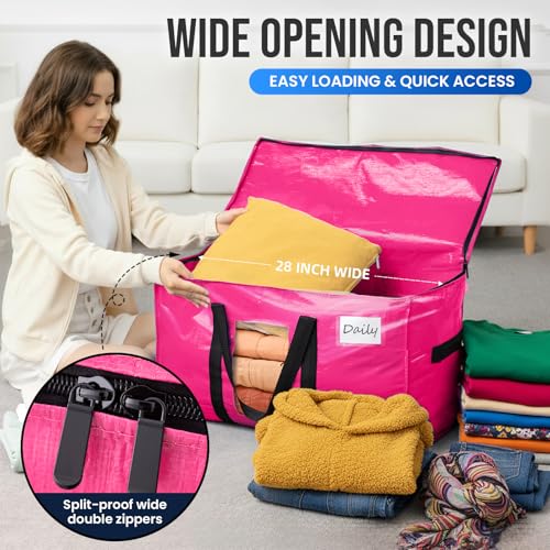 TAILI 12 Pack Pink Extra Large Moving Bags, Heavy Duty Totes with Visible Window, Wrap Around Handles, Space-Saving Storage Solution, Alternative to Moving Boxes - color: Pink, size: 12 Large