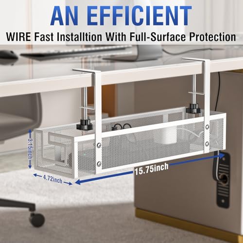 Under Desk Cable Management Tray, GZOKMOG No Drill Cable Management Under Desk, Heavy Duty Metal Cord Organizer, Home Office Wire Management for Gaming/Standing Desk, 2 Pack White, 15.75 inch - color: White-2 pack