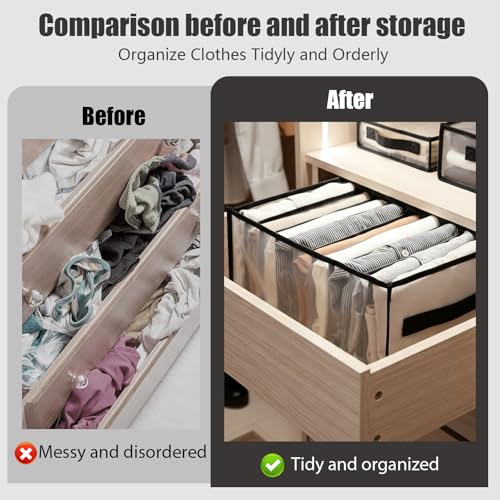 1 Pack Wardrobe Clothes Organizer, Clear Drawer Organizer with 9 Grids Divider for Clothing Jeans, Closet Bedroom Dorm Room, Black - color: 9 Grids Black