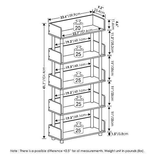 Furinno Turn-N-Tube 5-Tier Toolless Freestanding Multipurposes Display Rack, Walnut - color: Walnut, size: 5-Tier Display Rack