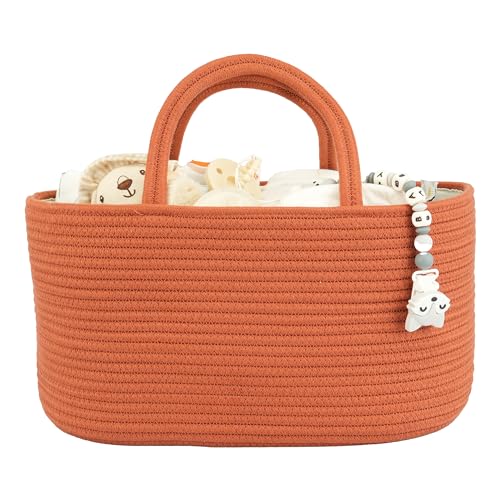 XUANGUO Large Baby Diaper Caddy Organizer for Girl Boy Rope Nursery Storage Bin Basket Portable Holder Tote Bag for Changing Table Car Travel Baby Shower Gifts Registry Must Haves Rustic - color: Rust, size: Large