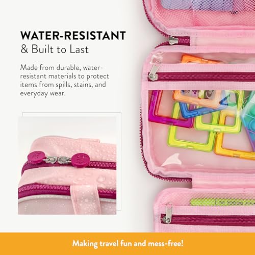 Kids Travel Organizer – Multi-Compartment, Water-Resistant Hanging Bag for Toys, Snacks, & Activities - Compact, Lightweight Design with Hook & Carry Handle - Perfect for Travel Use (Pink, Small) - color: Pink, size: Small