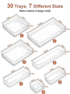 SMARTAKE 30-Piece Drawer Organizer with Non-Slip Silicone Pads, 7-Size Desk Drawer Organizer Trays Storage Tray for Makeup, Jewelries, Utensils in Bedroom Dresser, Office and Kitchen (Clear) - size: 30 PCS
