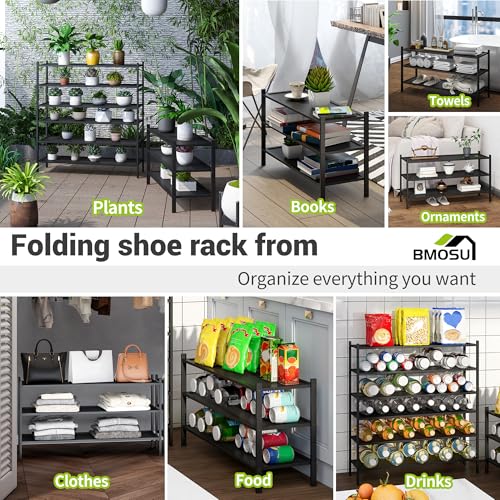 BMOSU 3-Tier Bamboo Extended Shoe Rack Premium Stackable Shoe Shelf Storage Organizer for Hallway Closet Living Room Entryway Organizer(Black) - color: Black, size: 3-Tier Long（33.3*11*18.3inches）