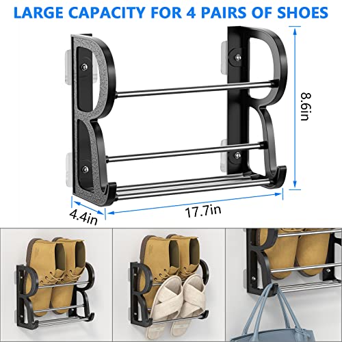 4 Pack Wall Mounted Shoes Rack Wall Shoe Holder Hanging Shoe Organizer Door Hanging Shoe Storage with Sticky Mounts for Camper RV with Hooks No Drilling Black - style: Modern
