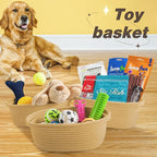 Pro Goleem Small Woven Basket with Gift Bags and Ribbons Durable Baskets for Gifts Empty Small Rope Basket for Storage 12"X 8" X 5" Baby Toy Basket with Handles, Khaki - color: khaki