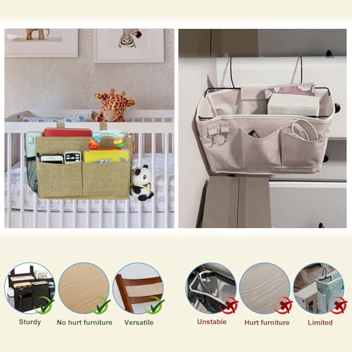 Surblue Bedside Caddy Hanging Bed Organizer Storage Bag Pocket for Bunk and Hospital Beds, College Dorm Rooms Baby Bed Rails, Camp 4 Pockets and 2 Hooks (Small,Linen) - color: Linen, size: Small