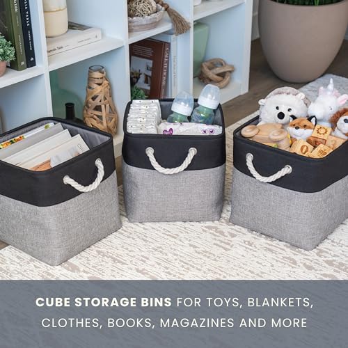 OrganiHaus 12x12 Cube Storage Bins 4 Pack, Foldable Cube Storage Organizer w/ Rope Handles, Collapsible Fabric Bins for Toys, Clothes & Closet Organization, Fabric Square Baskets - Gray/Black - color: Gray Base / Black, size: 4 pcs (12x12)