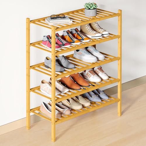 Smiry Bamboo Shoe Rack for Closet, 5 Tier Wooden Stackable Shoe Organizer, Free Standing Shoes Storage Shelf for Entryway, Front Door Entrance, Natural - color: Natural, size: 5 Tier - Medium