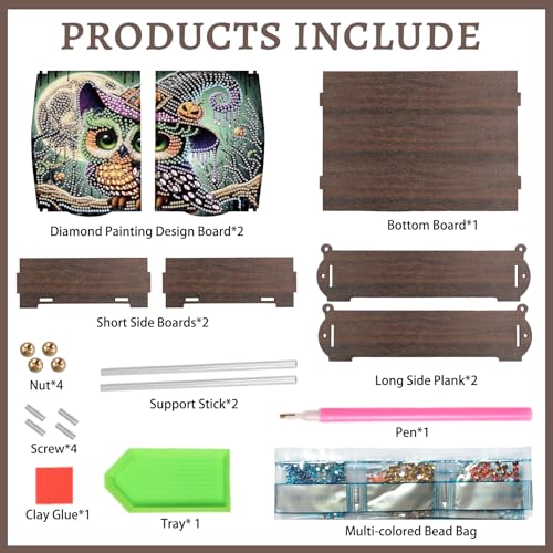 antor DIY Diamond Painting Wooden Storage Box, Halloween Owl Special Shaped Rhinestone Art Flip Cover Jewelry Organizer, Handmade Desktop Diamond Art Storage Box - color: Owl Halloween