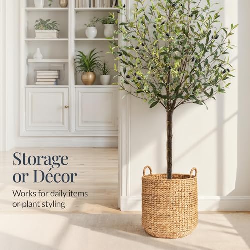 Best Choice Products 2-Piece Round Nesting Baskets W/Handles, Handwoven Water Hyacinth, Plant Holder, Laundry Basket, Storage Organizer, Tote Bins for Bedroom, Living Room, & Laundry Room - Natural