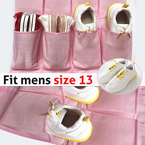 homyfort Pink Shoe Organizer Over the Door for Girls Women Kids Room,Hanging Shoe Rack Organizer for Closet Door,Zapateras Storage Holder with 24 Large Pockets & 4 Sturdy Hooks for Shoes,Slippers - color: Linen-like Pink, size: 1 Pack 24 Pockets