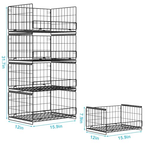 Hongtamoya 4-Tier Sliding Closet Organizers and Storage Shelves, Stackable Closet Shelf Organizer Basket Bins, Drawer Shelf Storage Container for Wardrobe Cupboard Kitchen Bathroom Office, Black - color: Black, size: 12"D x 15.9"W x 31.7"H | Slide-Out