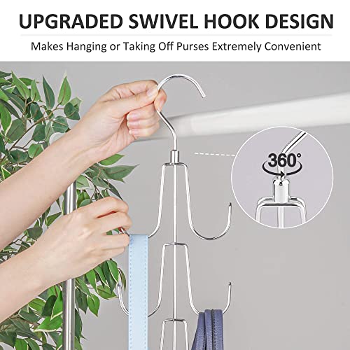 ZEDODIER Purse Organizer for Closet, Rotatable Purse Hanger Bag Holder, Max 8 Storage Capacity Backpack Rack, Metal Space Saving Hanger, Silver - color: Silver, size: 1 Pack