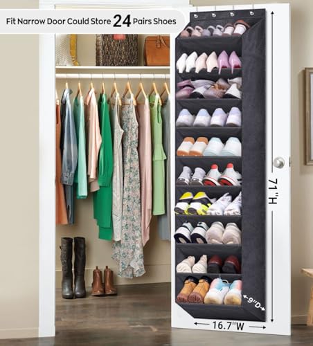 SLEEPING LAMB Over The Door Shoe Organizer for Closet with Large Deep Pockets, Narrow Shoe Rack for Door Hanging Boots Storage, Black - color: Black, size: 71''