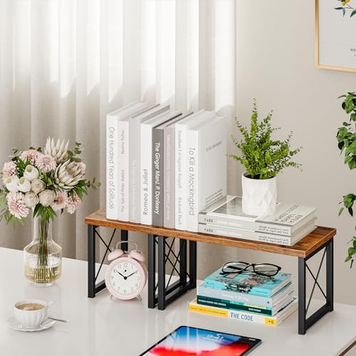 Honiter Desk Shelf Organizer, Desk Shelf for Top of Desk, 2 Tier Adjustable Small Bookshelf Organizer, Freestanding Stackable Desktop Stand, Kitchen Counter Display Rack, Rustic Brown - color: Brown, size: 7.6in-1 Pack