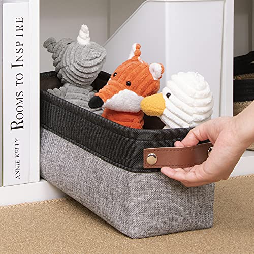DULLEMELO Fabric Bathroom Storage Bin with Leather Handles, Narrow Organizer for Towels, Toilet Paper Rolls, Storage Basket for Back of Toilet, Vanities, Shelves & Cabinets (Black&Gray) - color: Black&Gray, size: Narrow-15"x6"x5.5"