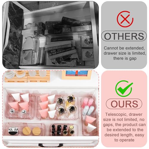 20 Pcs Clear Drawer Organizer, Adjustable Drawer Storage Box, 3-Size Desk Drawer Organizer, Acrylic Storage Bins for Makeup, Kitchen Utensils, Bedroom Dressers Tool Organizer for Gadgets, Pink - color: Pink, size: 20PCS