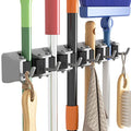 Lifewit Mop and Broom Holder Wall Mount, Anti-Slip Broom Hanger for Cleaning Supplies Organizer, Easy Install Tool Hanging Rack for Closet, Kitchen, Garage, 5 Slot 6 Hooks, Hold 30lbs, Gray, 1 Pack - color: Gray