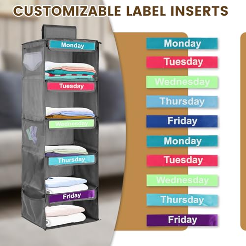 Gray 5-Shelf Polyester Kids' Daily Clothes Organizer - Monday to Friday, Holds Hats, T-Shirts, Bags & Towels - color: Grey