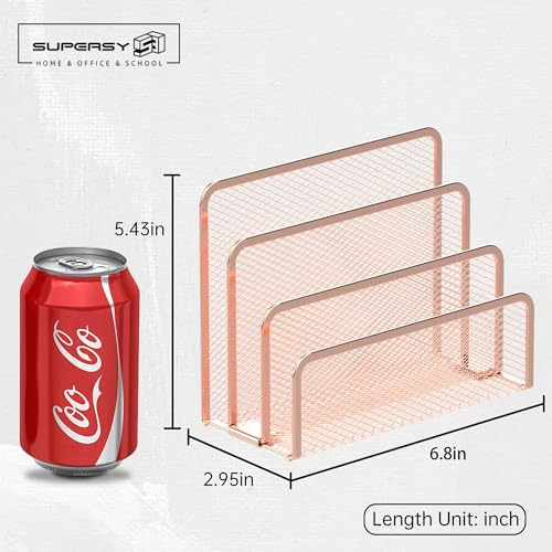SUPEASY Mail Organizer for Desk, Mesh Metal Mail Holder Countertop with 3-Slot, Letter Sorter File Holder, Office Envelope Organizer for Mails (Rose Gold) - color: Rose Gold