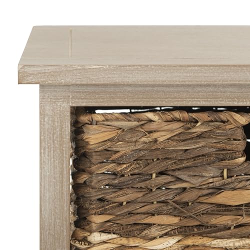 SAFAVIEH Home Collection – Halle White Washed Storage Side Table with Wicker Baskets, Farmhouse Accent Storage, Fully Assembled (AMH5738E) - color: White Washed