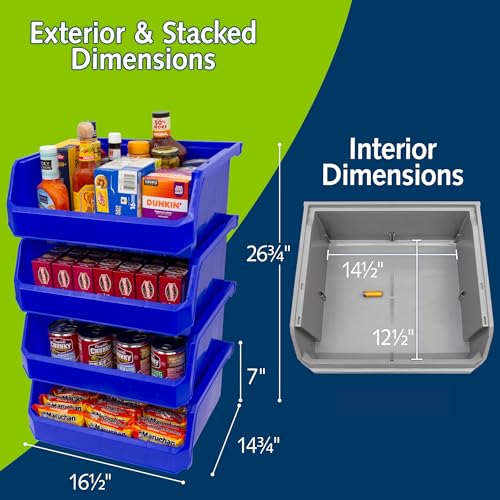 ReadySpace Plastic Containers for Organizing and Storage Bins for Closet, Kitchen, Office, Garage or Pantry Organization, Stackable Bins, Extra Large (14.8" x 16.5" x 7"), 4-Pack, Blue - color: Blue, size: Extra Large, 4-Pack