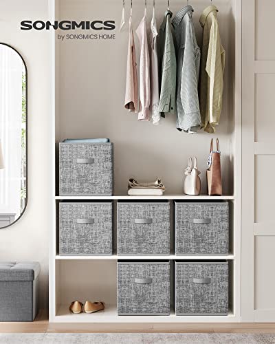 SONGMICS Storage Cubes, 13-Inch Non-Woven Fabric Bins with Double Handles, Set of 6, Closet Organizers for Shelves, Foldable, for Clothes, Cattail Gray UROB033G01 - color: Cattail Gray, size: 13"L x 13"W x 13"H