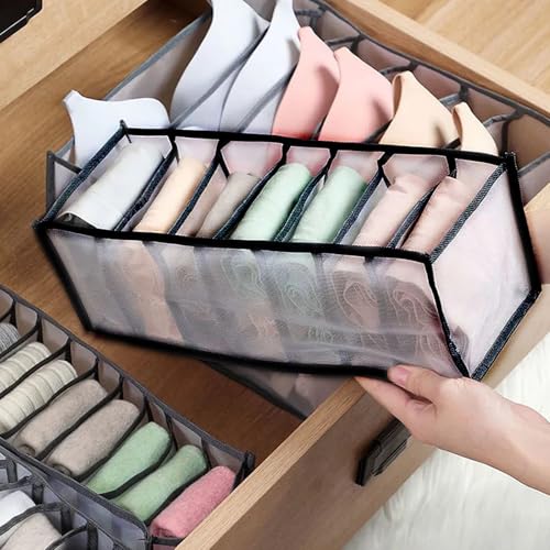 Underwear Storage Organizer, 7-Compartment Foldable Drawer Divider for Home, Closet, and Travel Use, Mesh Fabric Underwear Organizer Box (Black) - color: 1 Black