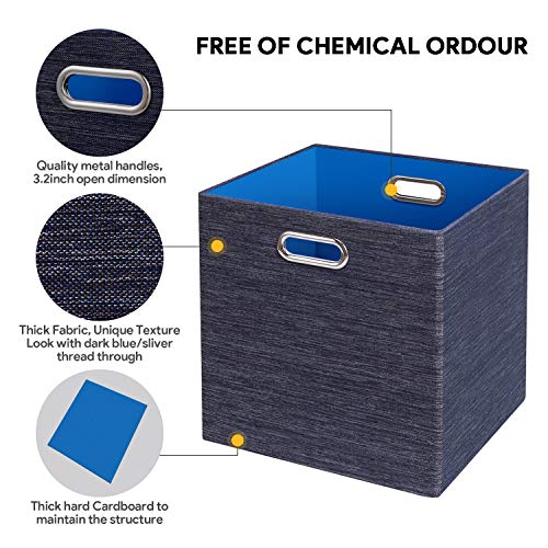 Posprica Storage Cube Basket Bins,13×13 Foldable Storage Containers for Shelf Cabinet Bookcase Boxes,Thick and Heavy Duty Fabric Drawer (4pcs, blue) - color: Blue, size: 13×13×13/4pcs