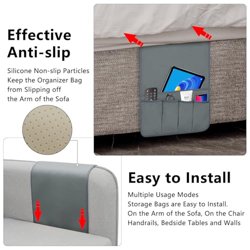 TV Remote Control Holder Couch Caddy, Non-slip Bedside Caddy Organizer with 5 Pockets for Key Glasses Phone Magazine Holders (Gray, 35"x12.4") - color: Gray, size: 35"x12.4"