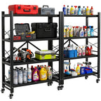 Grezone Foldable Shelves 4 Tier Heavy Duty Metal Storage Shelves with Wheels - No Assembly Collapsible Shelving Unit for Kitchen Garage Hold up to 1000 lbs - size: 39‘’W x 13.5''D x 49.8''H