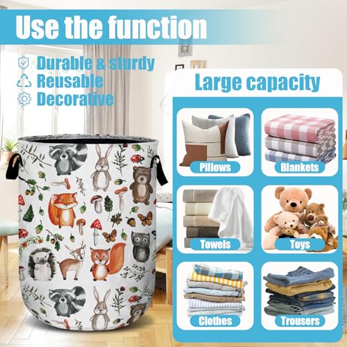 Cute Woodland Animal Laundry Basket, Laundry Hamper Collapsible Oxford Cloth with Handle Clothes Toy Storage Bin for Bathroom Laundry Room Bedroom 15.7 X 20 Inch - color: Cute Woodland Animal
