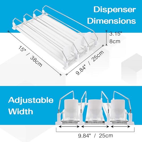 Soda Can Dispenser for Refrigerator, 3 Row Self-Pushing Rack, Fits up to 15 Cans, Width Adjustable Beverage Storage Rack, 15inch White - size: New 15 inch