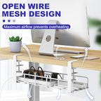 15.7” Under Desk Cable Management Tray, No Drill Heavy Duty Steel Standing Desk Cable Management, Wire Management Tray Cable Rack with Clamp Mount, Adjustable Metal Under Desk Tray (White, 1 Pack) - color: White, size: 1 Pack