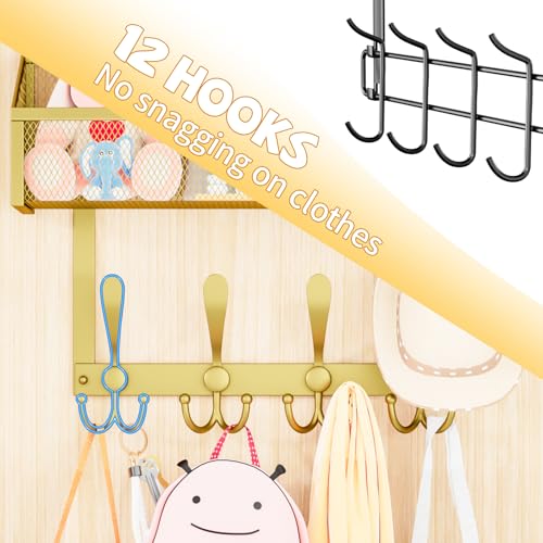 Kaiferty Over The Door Hooks Organizer, Coat Rack Over The Door Storage Hanger Towel Rack, Back of Door Storage Organizer for Bathroom,Bedroom,Kitchen,Office (Gold, 2-Tier) - color: Gold, size: 2-Tier