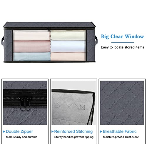 HomeHacks Storage 3-Pack Clothes Organizer Storage Bags Foldable Storage Box with Large Clear Window Sturdy Handles for Closet, Dorm, Pillows, Bedding, Clothes, Blankets, 35L, Gray - color: Gray