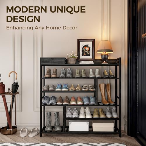 Bamworld Shoe Rack for Front Door Entrance Bamboo Shoe Organizer with Storage Box Free Standing Shoe Cabinet Shoe Storage Shelf for Entryway, Closet and Doorway (Black) - color: Black