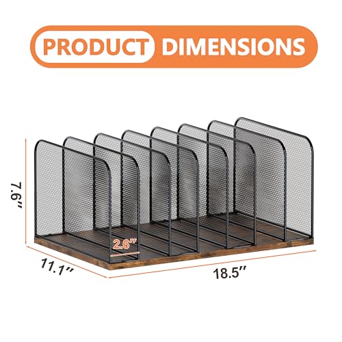 Piskyet Wooden Desk File Organizer, 7-Section Vertical File Folder Holder Stand,Metal Mail Paper Chromebook Organizer for Teacher Desk Office Classroom Desktop Organization - size: 7-Section