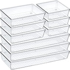 9 Pack Clear Plastic Drawer Organizer Set, Acrylic Non Slip Non Cracking Kitchen Drawer Storage Tray Large Size Divider, Multifunctional Storage for Cosmetics, Bathroom, Tools, Kitchen and Office - size: 9 PACK