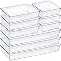 9 Pack Clear Plastic Drawer Organizer Set, Acrylic Non Slip Non Cracking Kitchen Drawer Storage Tray Large Size Divider, Multifunctional Storage for Cosmetics, Bathroom, Tools, Kitchen and Office - size: 9 PACK