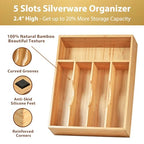 Umilife Kitchen Drawer Organizer, 10 Inch Silverware Utensil Tray Holder, Extra Deep, with Non-Slip Feet & Grooved Drawer Divider, 5 Slots Total Bamboo Wood Caddy for Flatware Cutlery Knives - size: 10 x 14 inch (5 Slots)