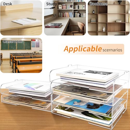 2 Pack- Stackable Paper Letter Tray,Clear Acrylic Magazine Holder and File Organizer - Sleek Desk Organizer for Home Office, Bookshelf, or Workspace - Space-Saving Transparent Document Holder - style: Stackable-2 Pack