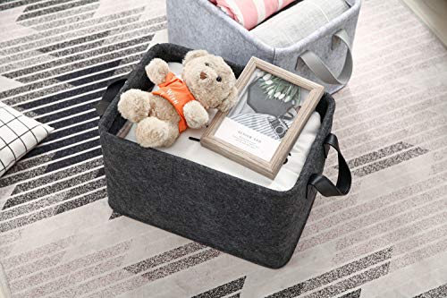 Collapsible Storage Bins Foldable Felt Fabric Storage Basket Organizer Boxes Containers with Handles PU Handles for Nursery Toys,Kids Room,Clothes,Towels,Magazine (PU-Dark grey, 15.9L×11W×9.8H) - color: PU-Dark grey, size: 15.9L×11W×9.8H