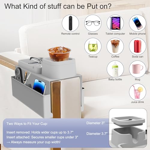 KindGa Couch Cup Holder Tray，Super Large Silicone Sofa Armrest Tray with Side Pockets，Anti-Slip Couch Caddy for Drinks/Phone/Remote/Snacks Sofa Table Organizer，Fathers Day Dad Gifts -Slate Gray - color: Slate Gray