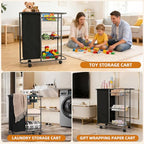 Rolling Laundry Cart with Wheels: 3-Tier Laundry Caddy Between Washer and Dryer - Heavy Duty Wrapping Paper Cart with 45L Bag for Narrow Space Laundry Room Bathroom Bedroom Black - color: Black
